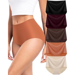 Womens Underwear Seamless High Waisted Full Coverage Panties No Show Underwear For Women Soft & Plus Size 5- Pack (Large, Multi Color)