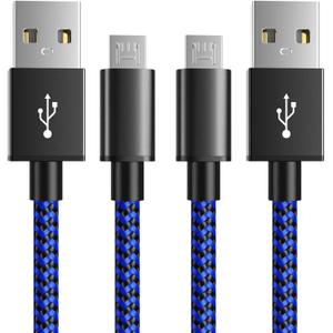 6amLifestyle PS4 Charger Cable, 10ft 2 Pack Micro USB Cable, Nylon Braided Cord, for PS4 Slim/Pro, Xbox One S/X Controller, Micro Ports Accessories Kit, Blue