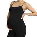 POSHDIVAH Women's Maternity Spaghetti Strap Bodysuit Shorts Pregnancy Bodycon Jumpsuit Sleeveless Tank Top Romper Shapewear Black Small