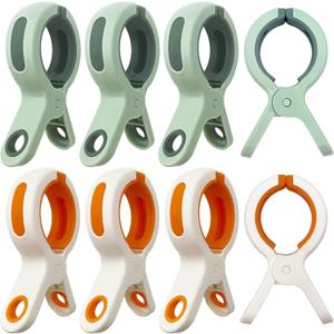 8 Pack Beach Towel Clips for Chairs, Cruise, Pool - Large Plastic Clothespins in White, Green