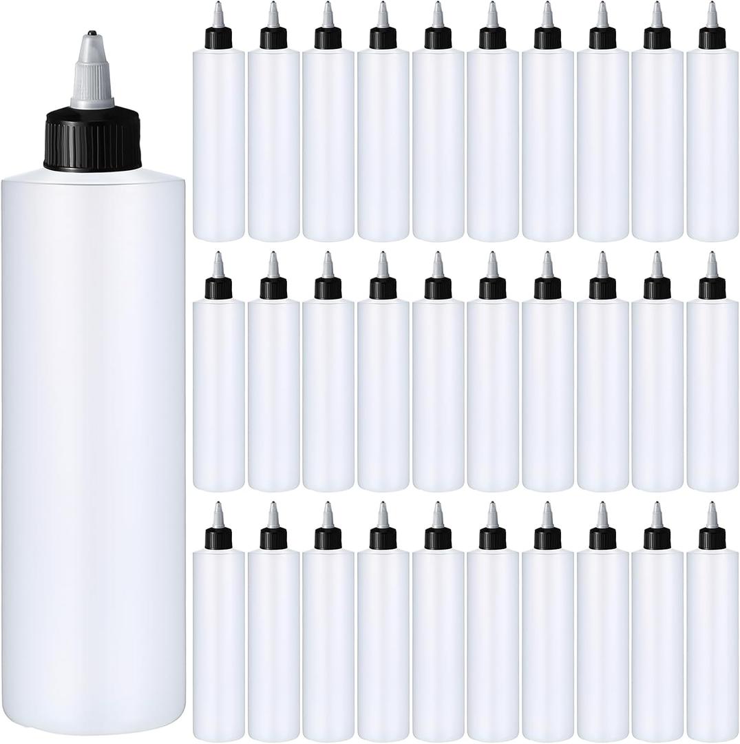 Irenare 30 Pack Plastic Condiment Squeeze Bottles for Sauces Empty Squirt Bottle with Top Cap for Condiment BBQ, Dressing, Paint, Workshop, Crafts(Black,16 oz)