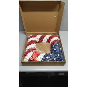 18 Inch Patriotic Red White Blue Large Size Square Shape Flower Wreath for Front Door, Forth of July American Flag Color Soft Touch Floral Wreath for Indoor and Outdoor, July 4th Home Decor