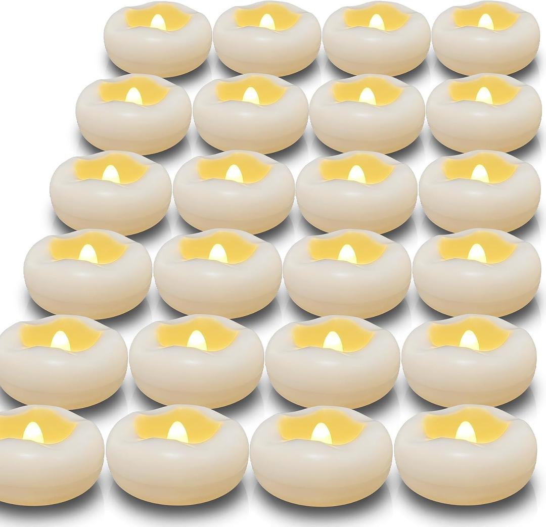 Floating Candles 24PCs 2.3in Flameless LED 200+ Hour for Centerpieces | Battery-Operated Waterproof Tealights for Wedding Marriage Proposals Pool Party Cylinder Vases Spa Halloween New Year