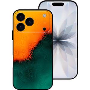for iPhone 17 Pro Case, Yellow with Green Topographic Line Pattern Phone Case, [Full Camera Protection] Soft Silicone Anti-Scratch Shockproof Protective Cover for 17 Pro 6.3"