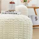 Round Pouf Ottoman Stuffed Velvet Floor Pouf Footrest,Foot Stool, Bean Bag Floor Chair for Bed Room Living Room Accent Seat 20x12inches with Filler Ivory