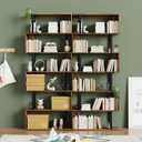 Gadroad 6 Tier Geometric Bookcase,S Shaped Bookshelf, Wood Decorative Storage Shelving, Modern Freestanding Display Shelves, Tall Book Shelf Unit for Living Room Bedroom, Rustic Brown, 27.56"W x 74.2"H
