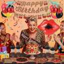 137 Pcs Cheetah Cherry Birthday Decorations Set for 24 Guests, All-in-one Set with Pre-strung Banner, Balloons, Tablecloth, Disposable Dinnerware for Leopard Cherry Birthday Party Supplies