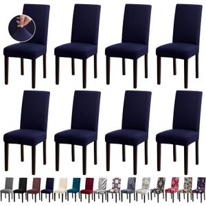 Chair Covers, Stretch Kitchen Chair Covers/Dining Room Chair Covers Set of 8, Removable Washable Dining Chair Slipcovers for Home, Hotel, Banquet (.Navy Blue)