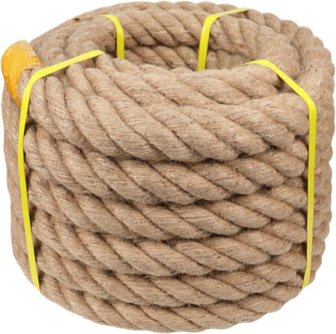 Natural Jute Hemp Rope (2 Inch x 50 Feet) Thick Manila Rope for Docks, Railings, Climbing, Tug of War, Decorating