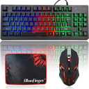 BlueFinger RGB 87 Keys Gaming Keyboard and Backlit Mouse Combo, USB Wired Rainbow Keyboard,Gaming Keyboard Set for Laptop PC Computer Game and Work (Black 01)