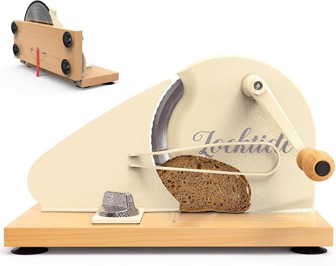 Foldable Extra Large Manual Bread Slicer for Sourdough Bread - Adjustable Thickness & Evenly Slice, with Knob and Scale, Folding Woodbase, Suction Cups and Bread Guide for Bagel, Sandwiches, Toast, Size: Extra Large