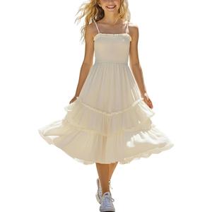 Sunny Spirit Girls Summer Dress for Tween Girl Teen Kids Sundress Maxi Boho Smocked Flowy 2-Way Layered Skirt 5-14 Years