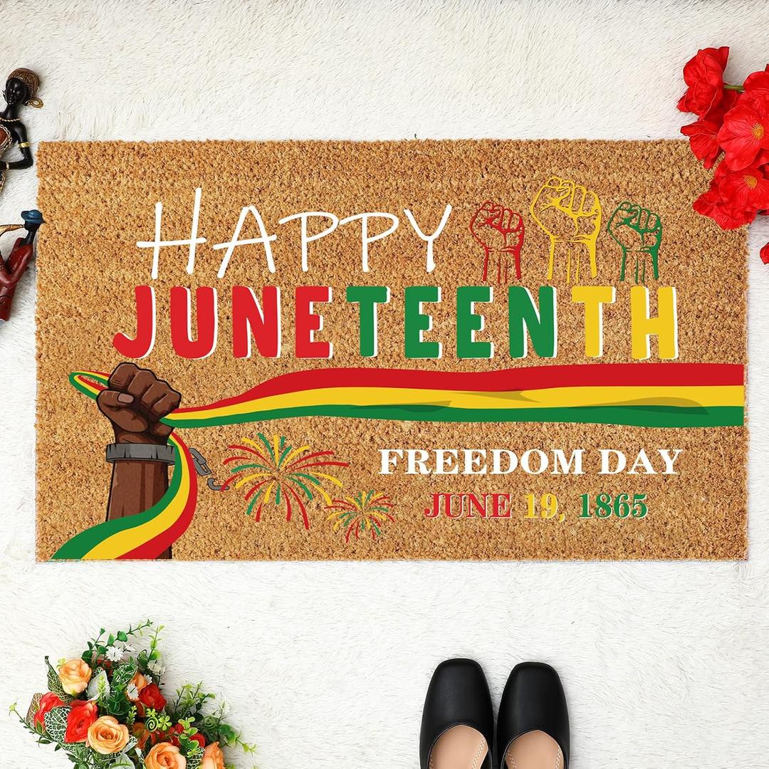 Ceenna Christmas Tree Truck Coir Doormat Indoor Outdoor Christmas Welcome Door Mat Red Pickup Truck Xmas Rug Winter Xmas Front Door Mat for Porch Decor Gifts, 18 x 30 Inch(Happy Juneteenth)