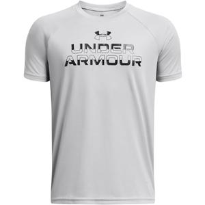 Under Armour Boys' Tech Split Wordmark Short Sleeve T Shirt (Small, (011) Mod Gray / / Black)