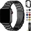 Fullmosa Band Compatible with Apple Watch 44mm 45mm 42mm, Stainless Steel iWatch Band for Apple Watch Se 2 Series 9/8/7/6/5/4/3/2/1(Black, 42mm/44mm/45mm)
