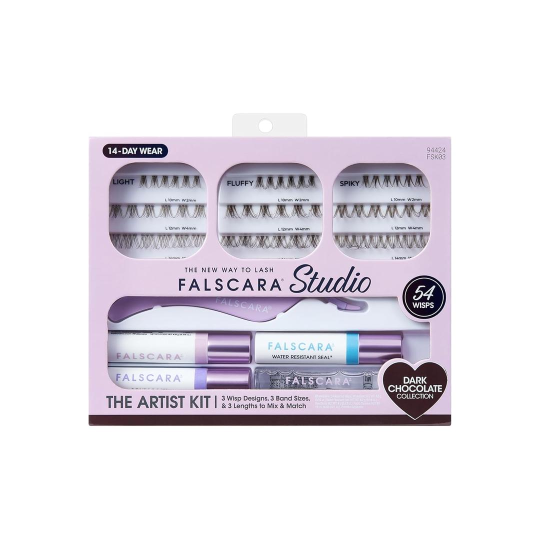 FALSCARA Studio Lash Extension Kit, 54 Stackable Lash Clusters, Medium Volume, 10mm-14mm, Dark Chocolate, False Eyelashes, InfuseBond, Water-Resistant Seal, BondBoost, Hydro Cleanser, Applicator