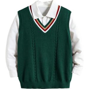 Floerns Boy's Striped Sweater V Neck Long Sleeve Cable Knit Casual Pullover Tops S 10Y
