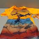 Big Chill Boys Swim Set - 2 Piece Quick Dry UPF50+ Protection Rash Guard Swim Shirt Short Sleeve and Swimming Trunks for Boys, Size 7, Orange Gradient Shark