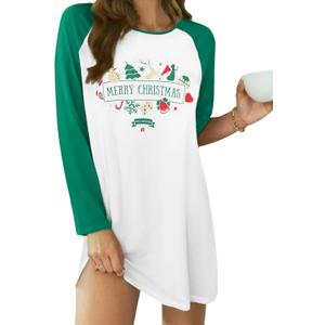 ASTANFY Women Christmas Shirt Dress Merry Christmas Long Sleeve Dress (White, XL)