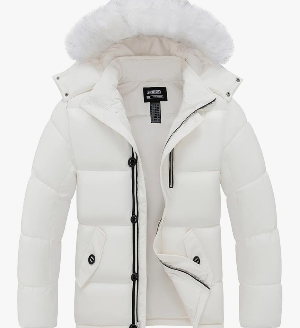 Skieer Men's Hooded Puffer Jacket Outdoor Waterproof Winter Coat Warm Parka with Detachable Hood, Size XL