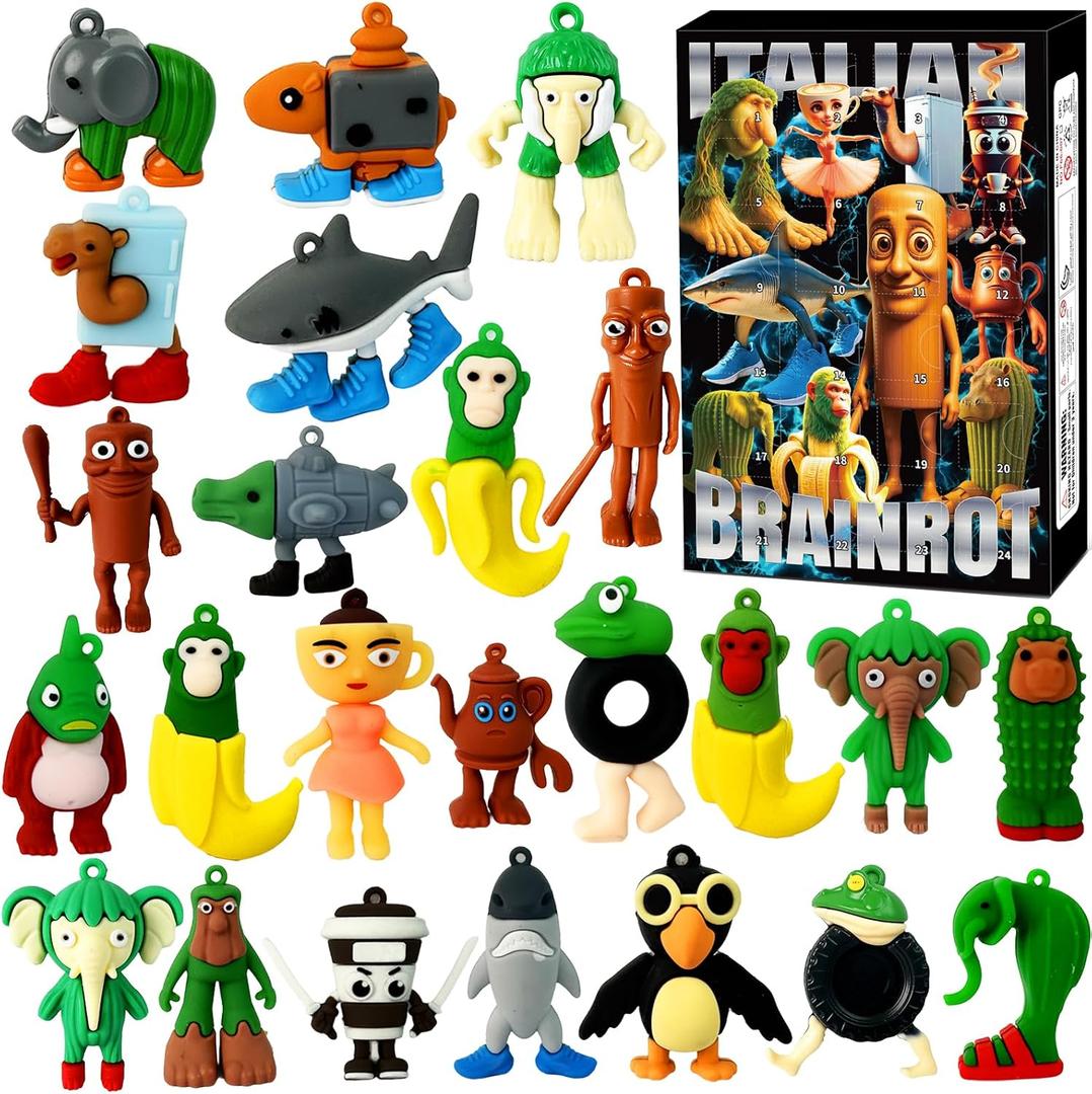 Italian Brainrot Advent Calendar, Christmas Advent Calendar 2025,Italian Brainrot Toys,24 Day Brain Rot Figurine, Christmas Countdown Calendar for Kids Gift Stocking Stuffer Party Favor