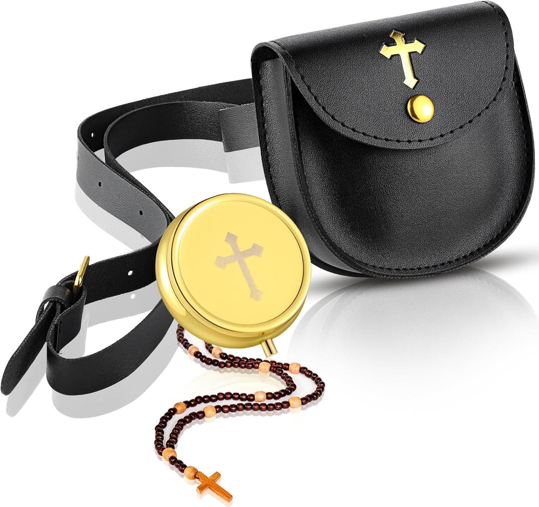 2 Pcs Pyx for Communion Host Catholic Leather Pyx Burse Cross Gold Toned Case Catholic Box for Communion Priests Deacons Eucharist Holy Gift