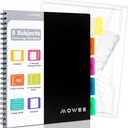 Spiral Notebook - 5 Subject Notebook, College Ruled Notebook 3-Hole Punched With Dividers, Storage Pockets, 11" Ruler, 200 Pages, for Writing Journal, Home &Office, School SuppliesBlack