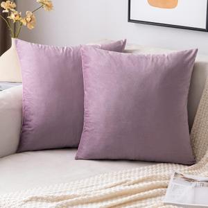 EMEMA Pack of 2 Velvet Throw Pillow Covers Decorative Square Pillowcase Soft Solid Cushion Case for Sofa Bedroom Chair Car 18x18 Inch Pink Purple