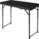 4ft Folding Table, Portable Fold-in-Half Adjustable Height Utility Table for Indoor/Outdoor Use, Durable HDPE & Steel, Stable & Lightweight, Multi-Purpose, Black Woodgrain