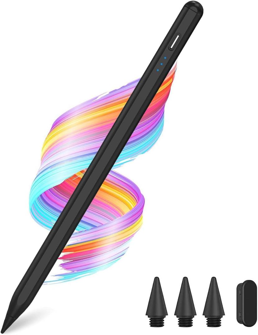 Stylus Pen for Apple iPad A16/11th 2026-2018 iPad Pencil A16/11/10/9/8/7/6,Air 11"/13" M4/M3/M2/5th-3rd,Pro 13"/11"/M4/12.9",Mini A17 Pro/6/5th Stylus Palm Rejection Tilt Sensitivity Fast Charge-Black