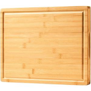 Large Bamboo Wood Cutting Boards for Kitchen, 1" Thick Charcuterie Boards, Butcher Block with Juice Grooves & Handles (Natural)