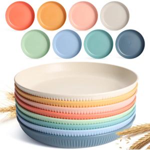 8 PACK 9 Inches Lightweight Wheat Straw Plates, Wheat Straw Fiber Lightweight Unbreakable Dinner Plates, Microwave and Dishwasher Safe, Plates Easy to Clean & Reusable