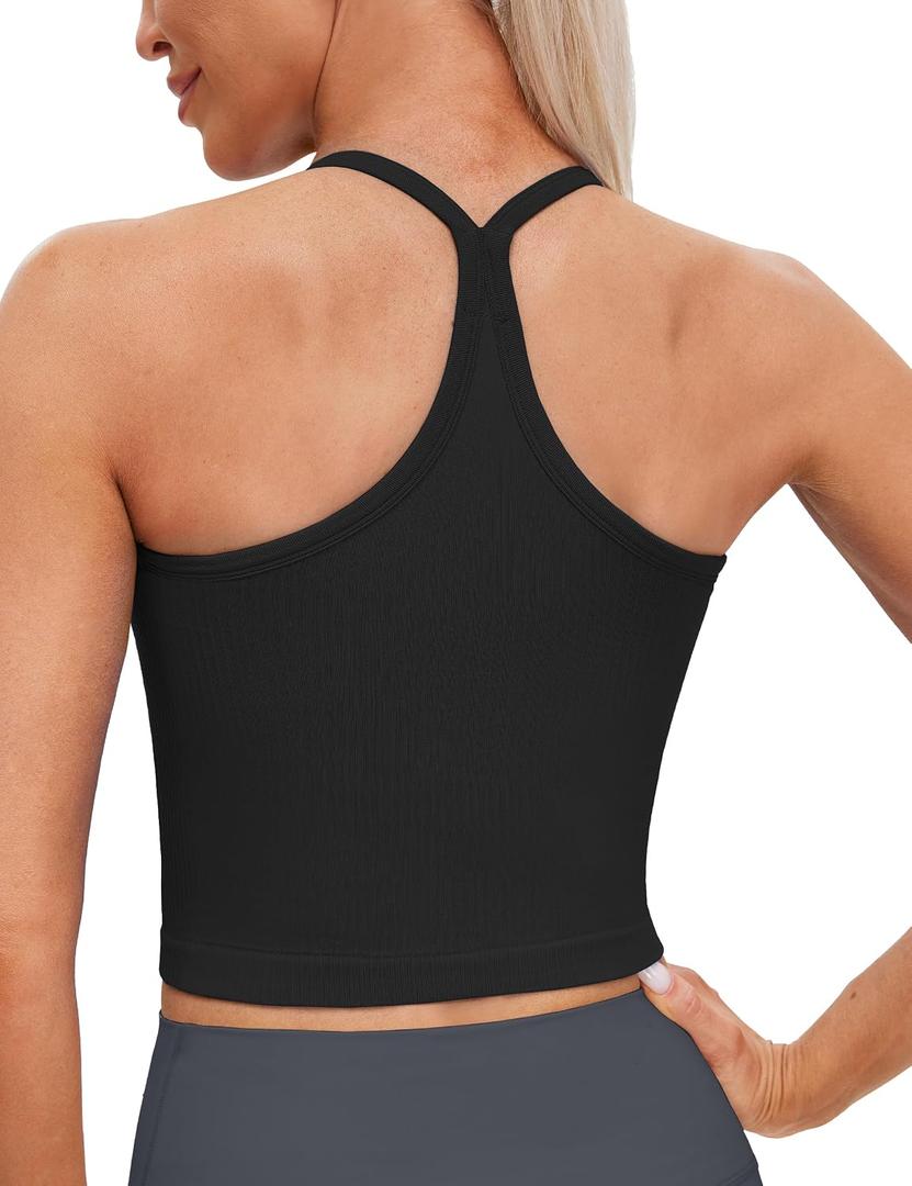 MathCat Seamless Y Back Workout Tank Tops - Spaghetti Straps Racerback Longline Sports Bras Ribbed Padded Yoga Crop Tops, 

Medium Size