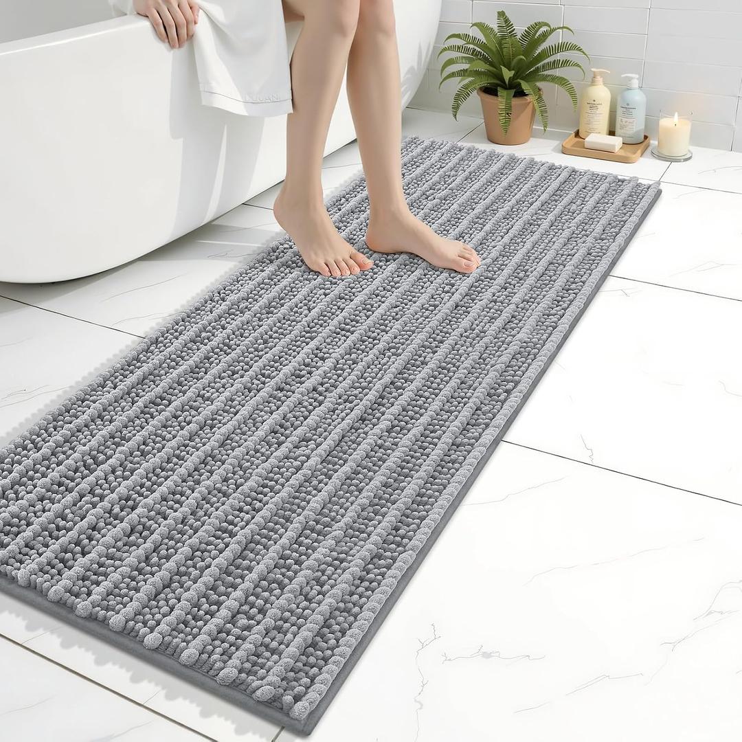 Arotive Luxury Bathroom Rugs 47x17, Extra Soft Thick Absorbent Shaggy Chenille Bath Rugs, Non-Slip Machine Wash Dry, Bath Mats for Bathroom Floor, Tub and Shower, Home Decor Accessories, Light Grey