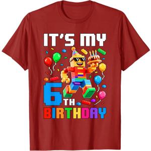 It's My 6th Birthday Building Brick 6 Years Old Boys Kids T-Shirt, Youth Medium