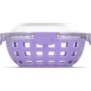 Ello Duraglass Meal Prep Container- Glass Food Storage Container with Silicone Sleeve and Airtight BPA-Free Plastic Lid, Dishwasher, Microwave, and Freezer Safe (5.5 cup, 5 Cup Lilac)