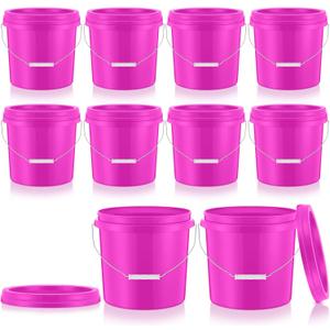Tioncy 10 Pcs 2 Gallon Plastic Bucket with Lid Heavy Duty 2 Gallon Bucket Pail with Lid Handle for Storage Container Home Household Cleaning (Pink)