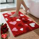 Duraaamo Valentines Bathroom Rug 16 x 24 Inch Red Love Heart Tufted Bath Mat Absorbent Non Slip Rectangle Anniversary Wedding Mat Floor Doormats Rugs for Bathroom Living Room Home Decor