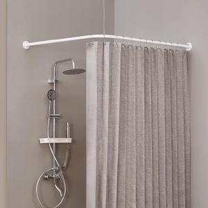 Corner Shower Curtain Rod, White [24"-53"] x [24"-53"] Adjustable L Shaped Shower Rod No-Sagging 90 Degree Curved Curtain Rod for Bathroom Bathtub with 12 Ring Hooks & Ceiling Support