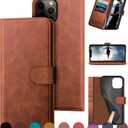 DuckSky for iPhone 12 Pro Max Genuine Leather Wallet caseRFID Blocking4 Credit Card HolderReal Leather Flip Folio Book Phone case Protective Cover Women Men for Apple 12ProMax case Light Brown