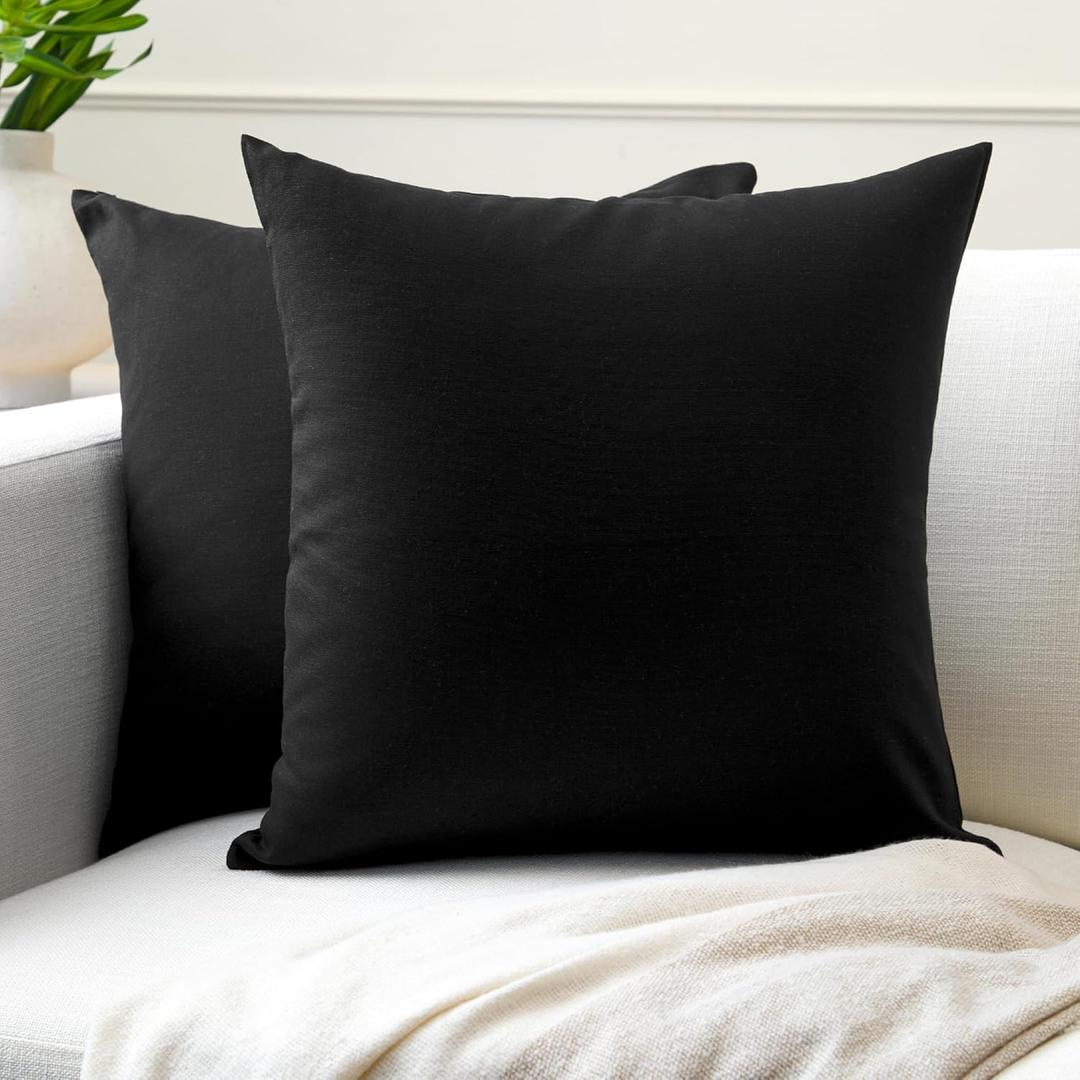 Encasa XO Throw Pillow Covers 16x16 in Set of 2 Jet Black | No Inserts | Cotton Pillow Covers for Living Room, Bed, Sofa, Couch | Decorative Cushion Covers with Improved Zippers