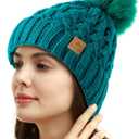 2 x PAGE ONE Womens Winter Ribbed Beanie Crossed Cap Chunky Cable Knit Pompom Soft Warm Hat (Green)