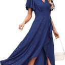 Long Black Formal Dresses for Women Gowns Evening Party Cocktail Dress,Split Elegant V Neck Wrap Ruffle Wedding Guest Dresses, M