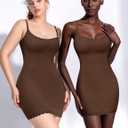 Women Full Slip for Under Dress Adjustable Strap Slip Dress Sexy Lace Soft Slips Nightgown Lingerie Dress (Brown, XXL)