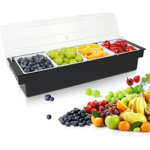 Condiment Garnish Tray Caddy For Bartenders,Bar Garnish Fruit Caddy With Lid,Plastic Condiment Container For Bartending,Outside Parties(4 Compartment)