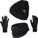Loritta 3-Pieces Winter Hat Neck Warmer Touchscreen Gloves Set Knit Thick Scarf Beanie Hats Scarves Set Gifts for Women
