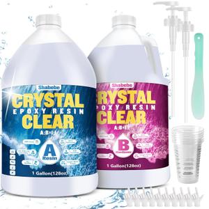Epoxy Resin 2 Gallon Kit, Upgraded Crystal Clear Resin Epoxy Food Safe with Pump, Self Leveling & Bubble Free High-Glossy with Anti-Yellowing for Coating, Casting, Jewelry Making, DIY Craft