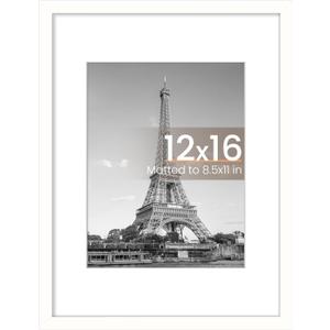 upsimples 12x16 Picture Frame, Display Pictures 8.5x11 with Mat or 12x16 Without Mat, Wall Hanging Photo Frame, White, 1 Pack