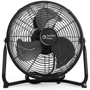 Comfort Zone 12-Inch Low-Profile High-Velocity Desk or Floor Fan, 3-Speed Metal Cradle Fan with 180 Tilt, Quiet 523 CFM Airflow for Home, Office, & Gym, Fully Assembled