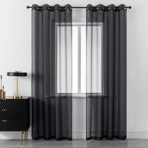 DUALIFE Black Sheer Curtains 84 Inches Length for Living Room Set of 2 Panels Grommet Window Drapes Semi Voile Modern Black Transparent Curtains for Bedroom 52x84 Inch Long